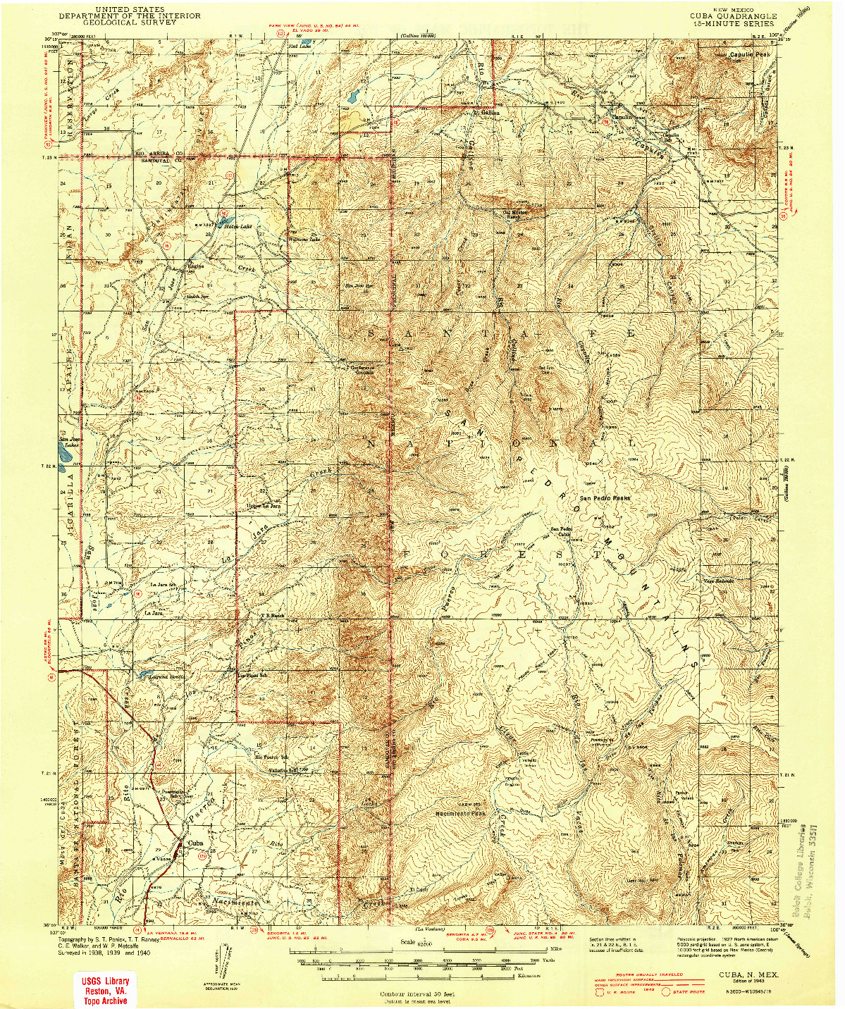 USGS 1:62500-SCALE QUADRANGLE FOR CUBA, NM 1943