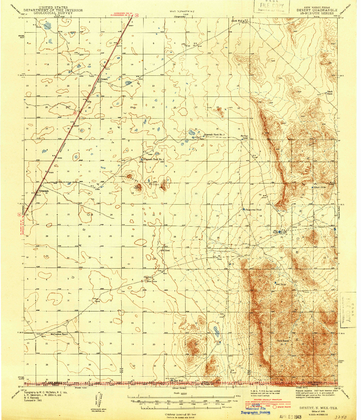 USGS 1:62500-SCALE QUADRANGLE FOR DESERT, NM 1943