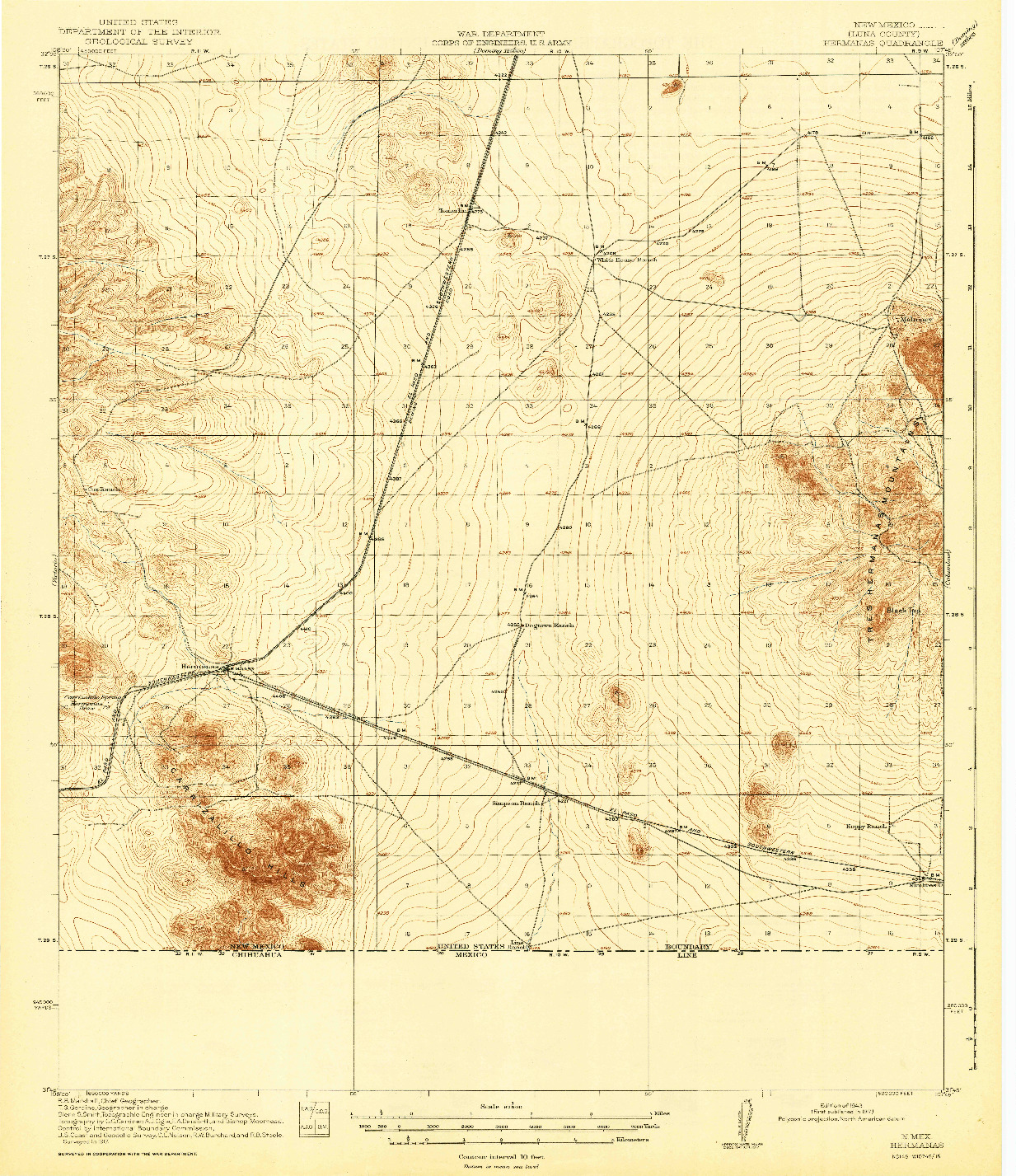 USGS 1:62500-SCALE QUADRANGLE FOR HERMANAS, NM 1943
