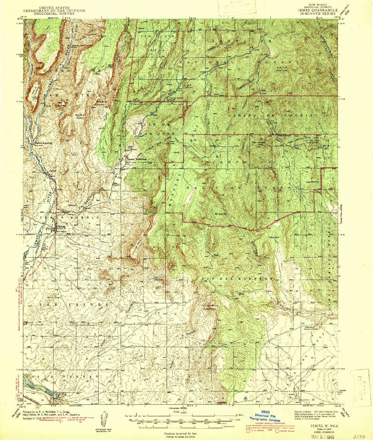 USGS 1:62500-SCALE QUADRANGLE FOR JEMEZ, NM 1943