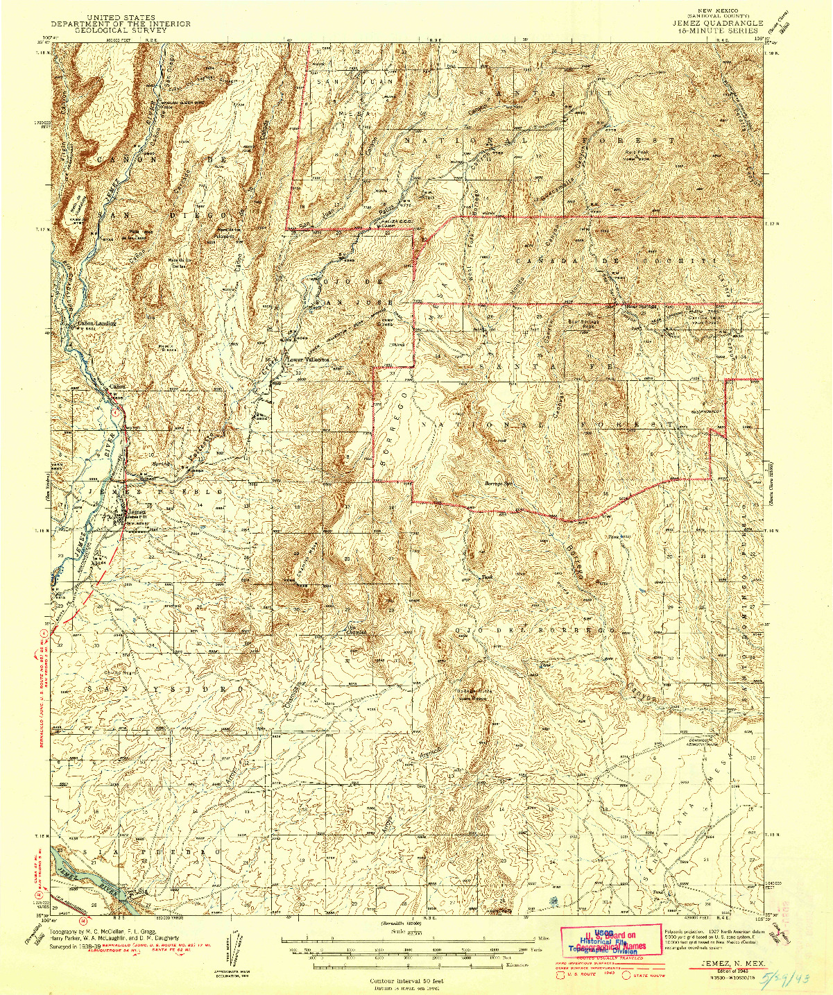 USGS 1:62500-SCALE QUADRANGLE FOR JEMEZ, NM 1943