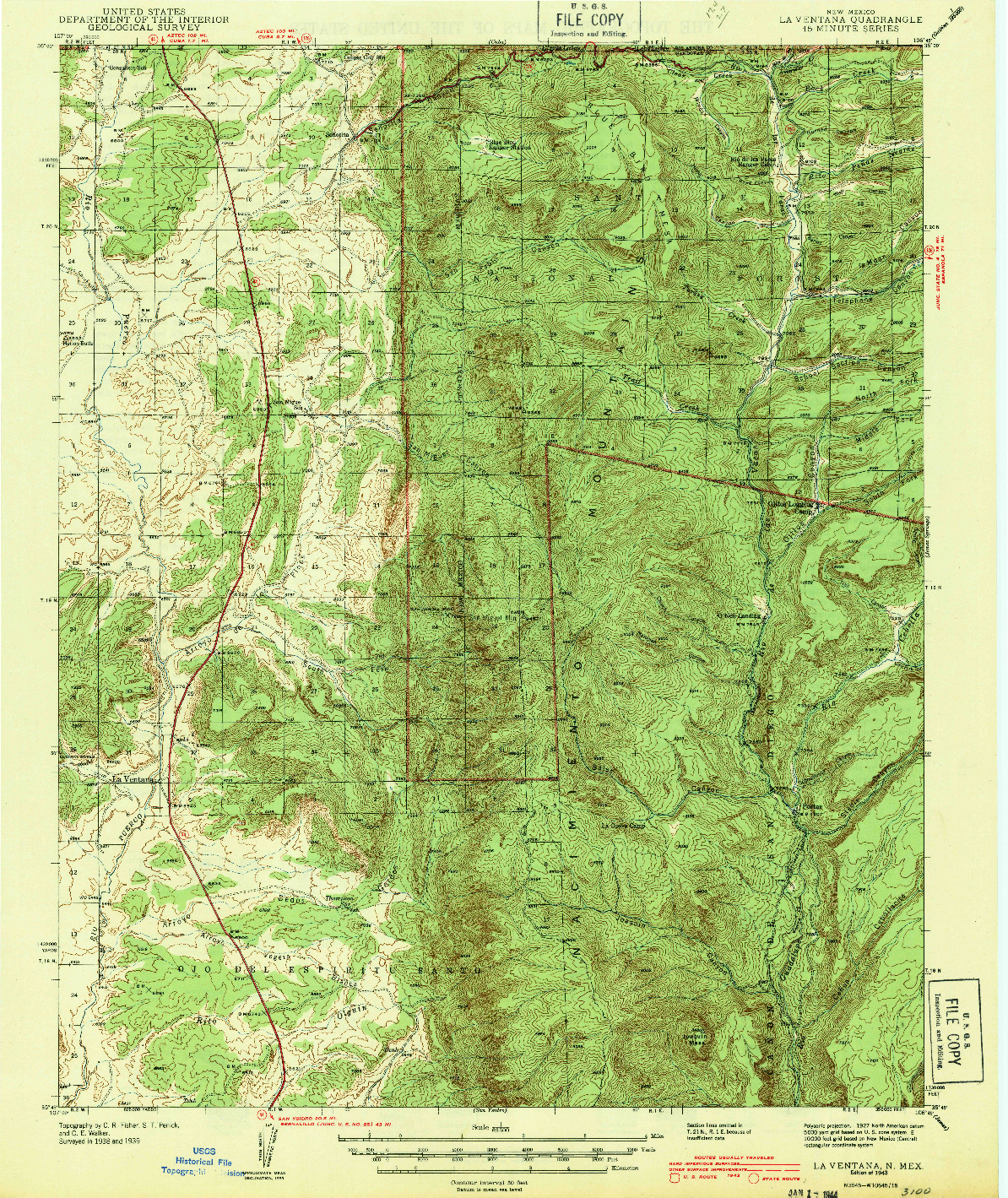 USGS 1:62500-SCALE QUADRANGLE FOR LA VENTANA, NM 1943