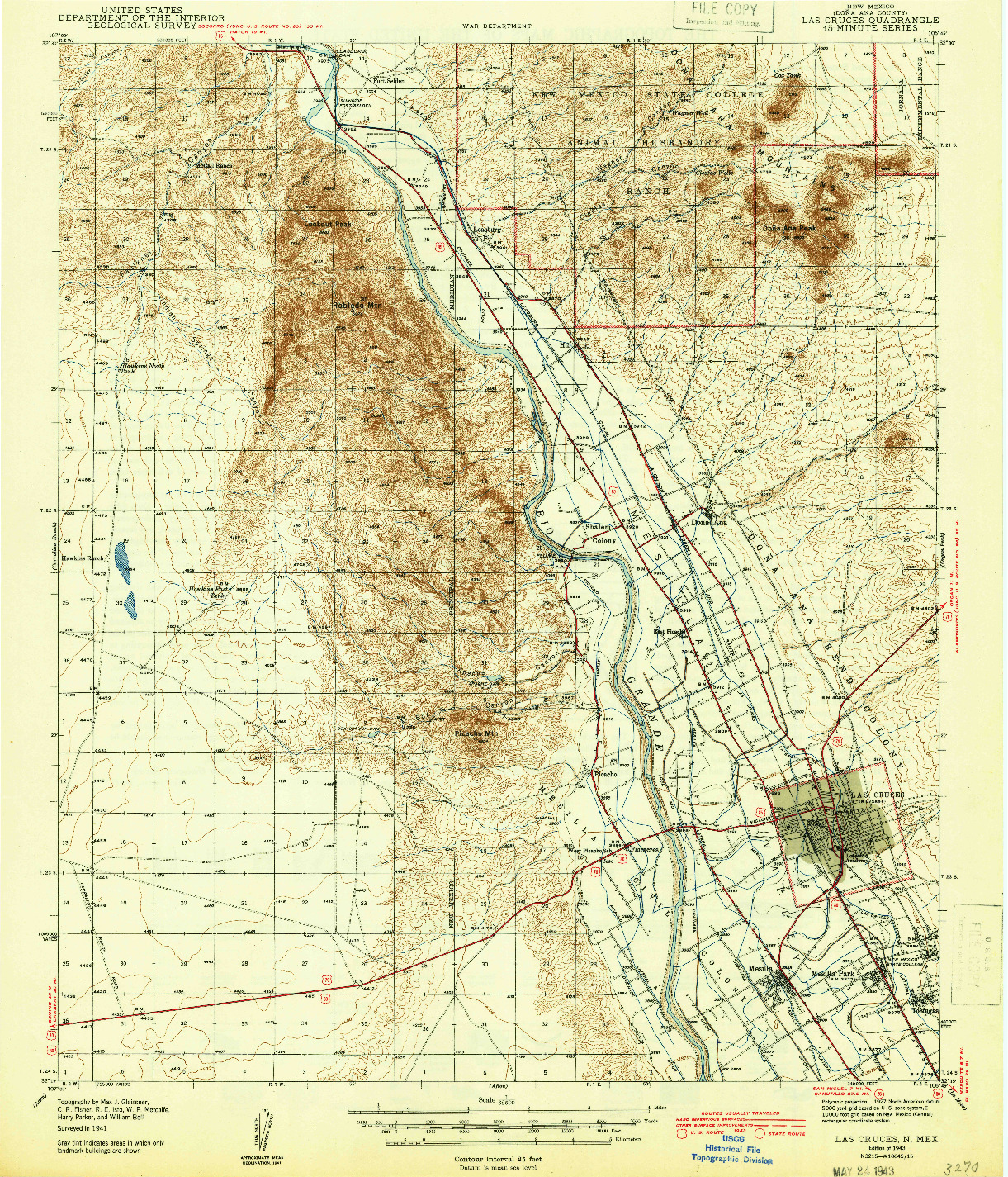 USGS 1:62500-SCALE QUADRANGLE FOR LAS CRUCES, NM 1943