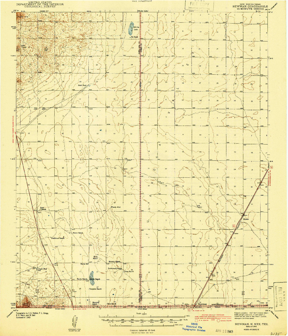 USGS 1:62500-SCALE QUADRANGLE FOR NEWMAN, NM 1943