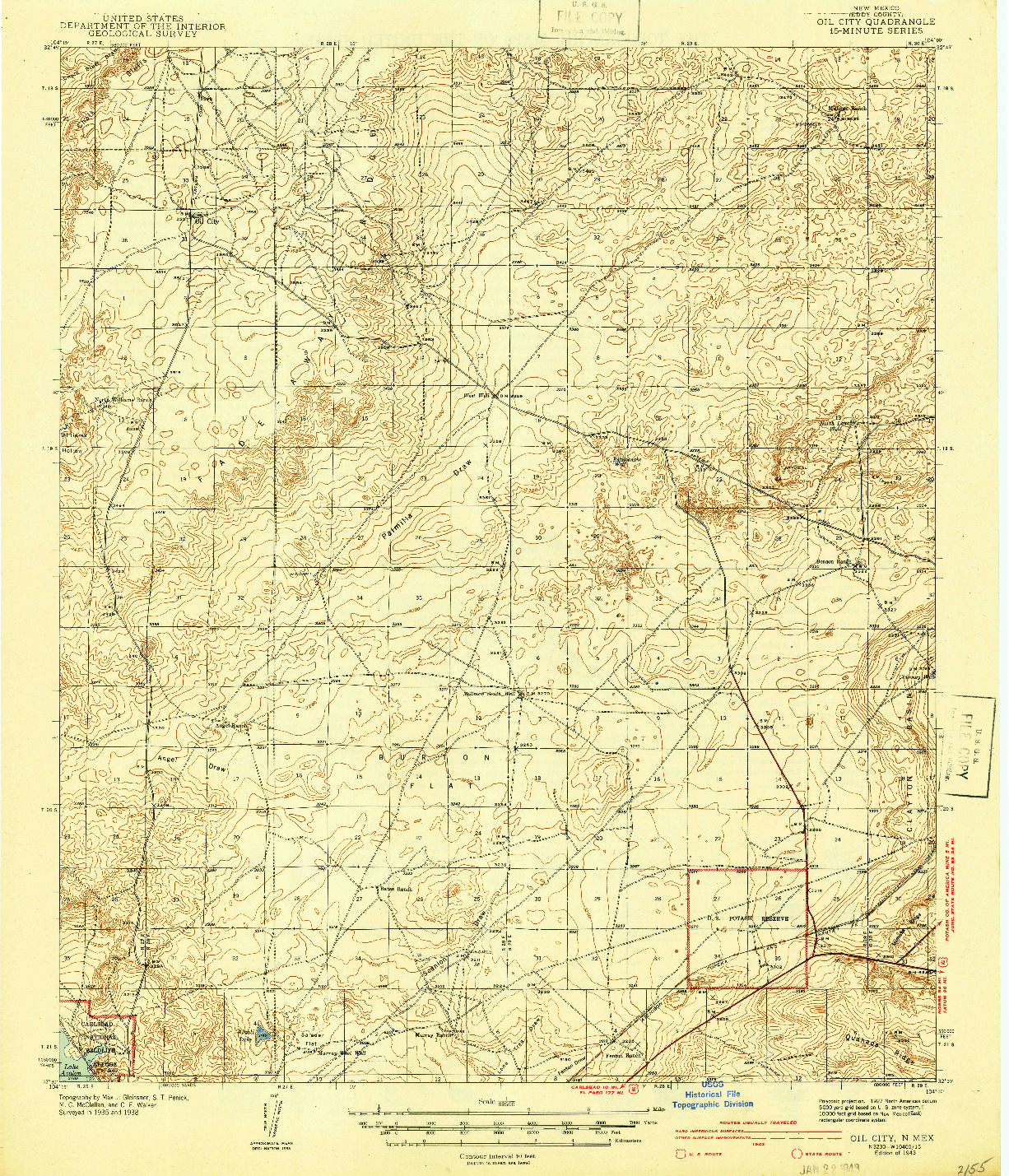 USGS 1:62500-SCALE QUADRANGLE FOR OIL CITY, NM 1943