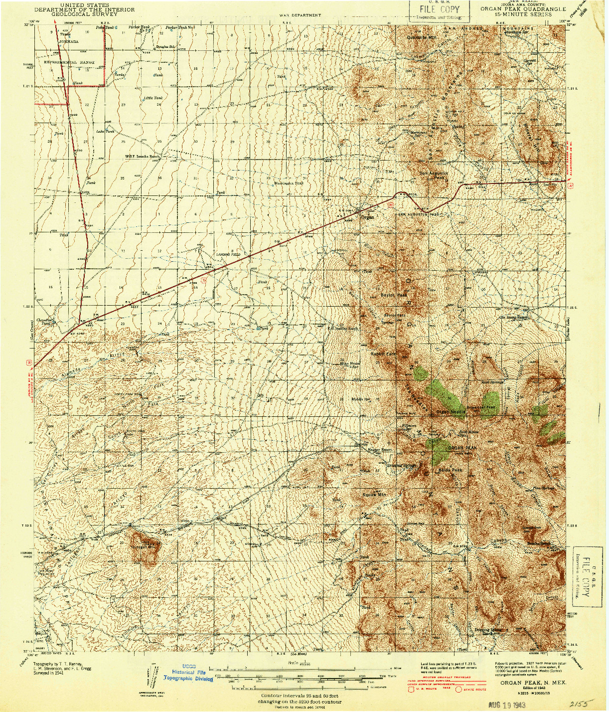 USGS 1:62500-SCALE QUADRANGLE FOR ORGAN PEAK, NM 1943