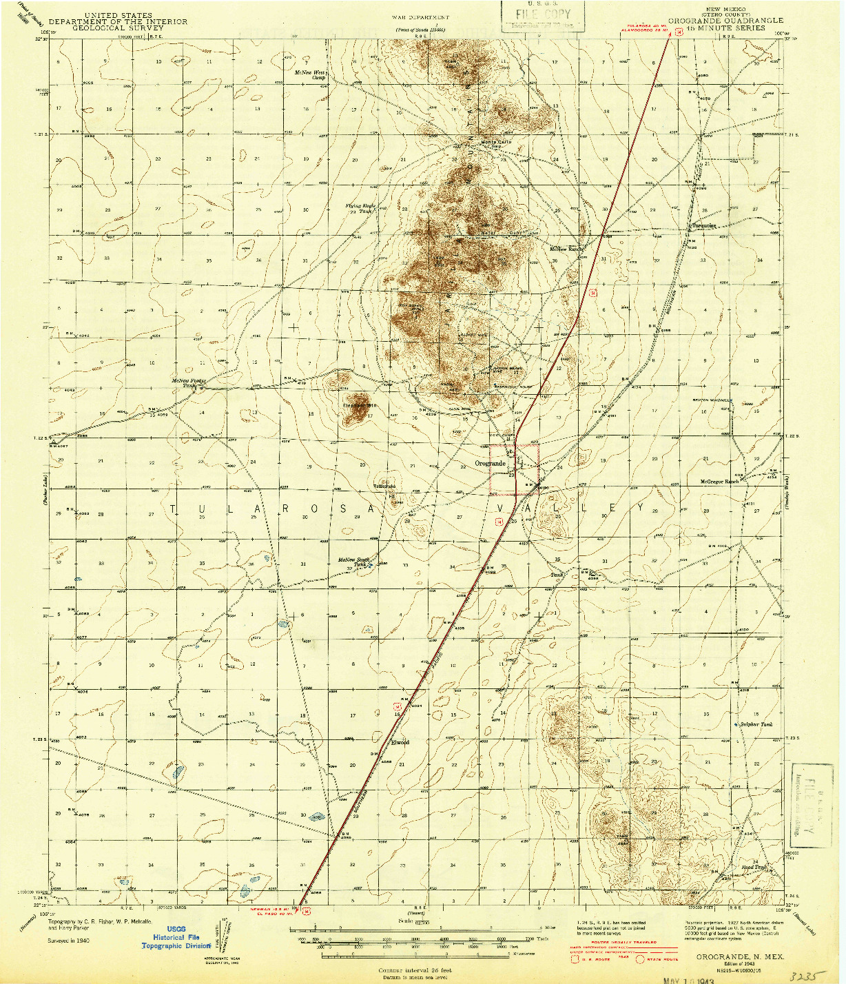 USGS 1:62500-SCALE QUADRANGLE FOR OROGRANDE, NM 1943