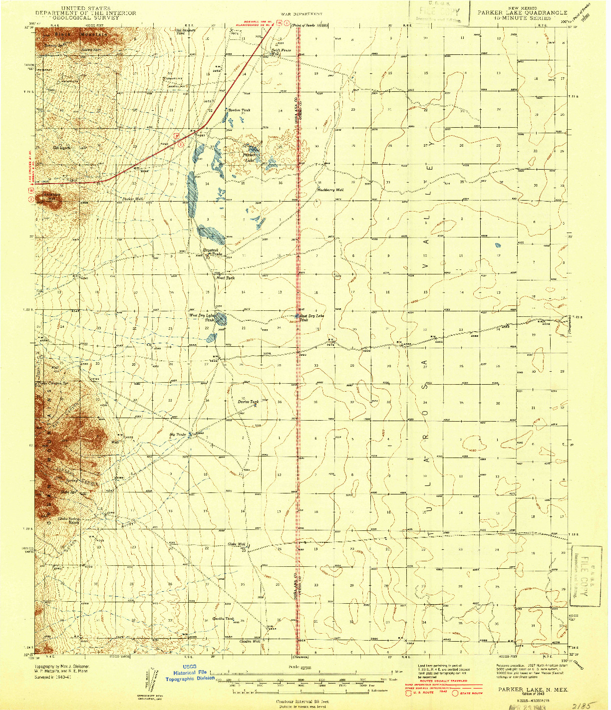 USGS 1:62500-SCALE QUADRANGLE FOR PARKER LAKE, NM 1943