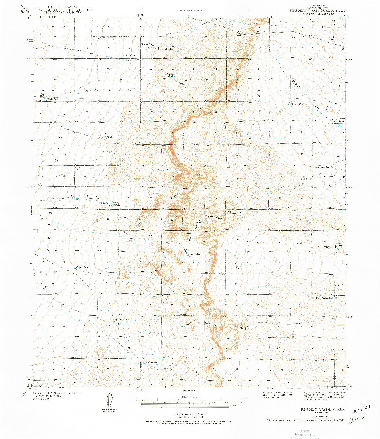 USGS 1:62500-SCALE QUADRANGLE FOR PENDEJO WASH, NM 1943