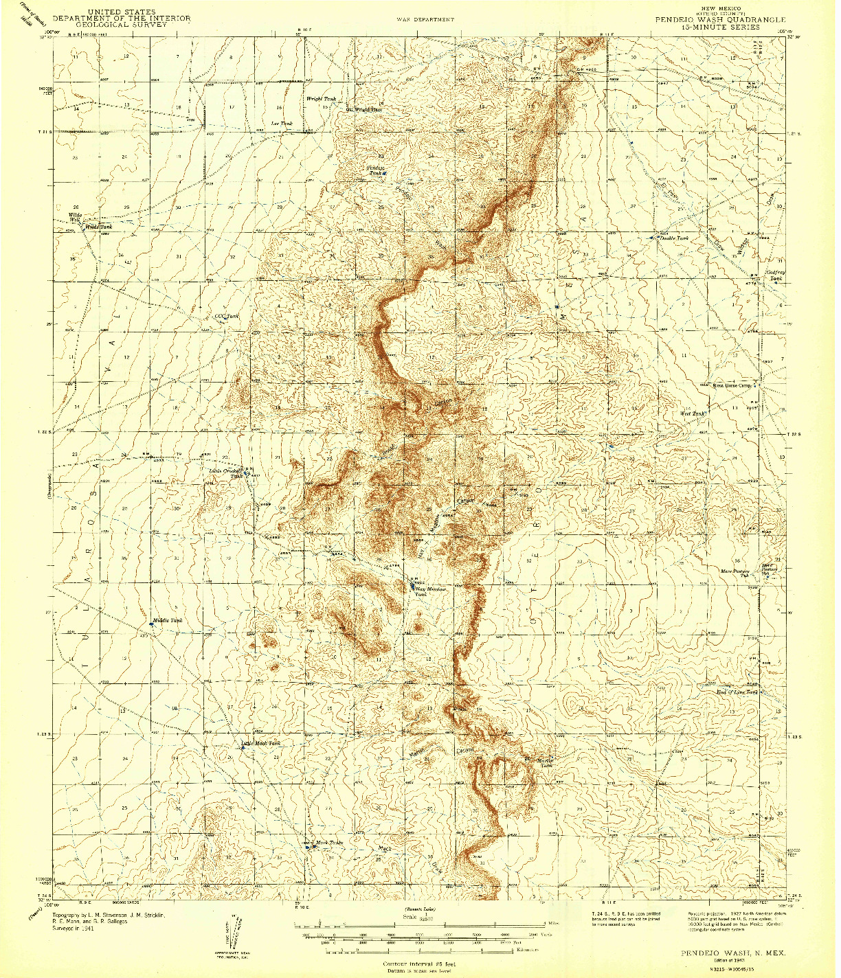 USGS 1:62500-SCALE QUADRANGLE FOR PENDEJO WASH, NM 1943