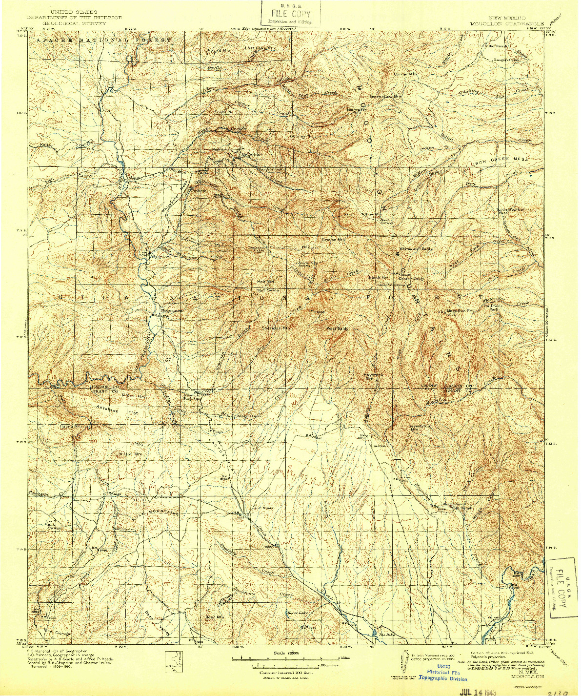 USGS 1:125000-SCALE QUADRANGLE FOR MOGOLLON, NM 1912