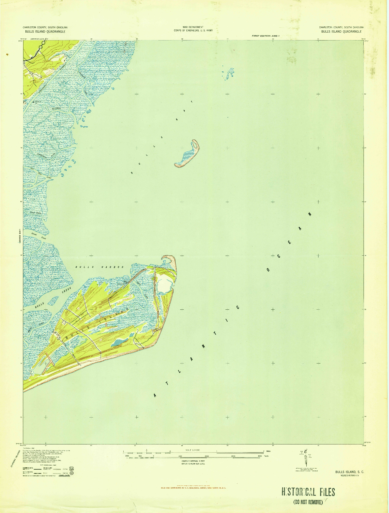 USGS 1:24000-SCALE QUADRANGLE FOR BULLS ISLAND, SC 1943