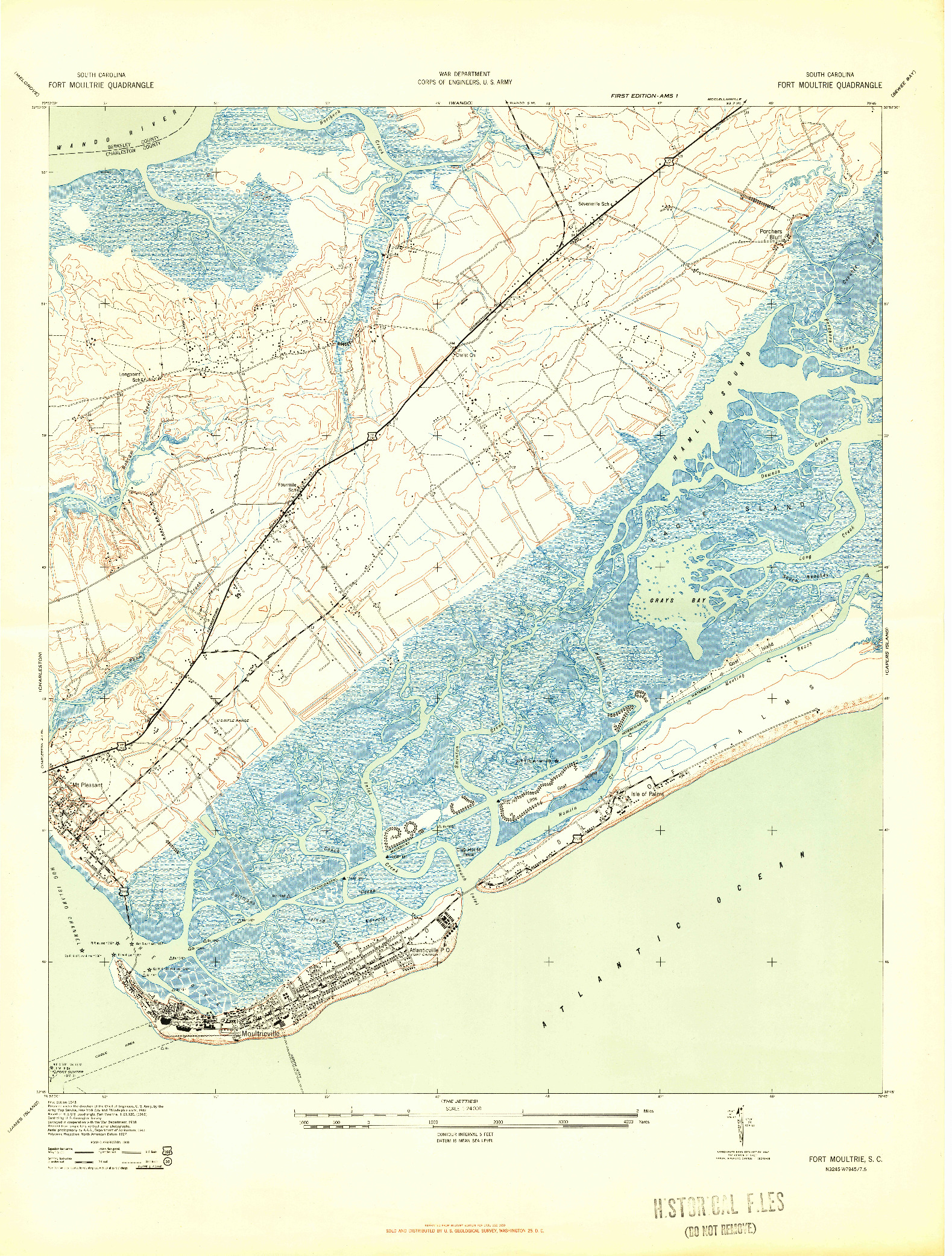 USGS 1:24000-SCALE QUADRANGLE FOR FORT MOULTRIE, SC 1943