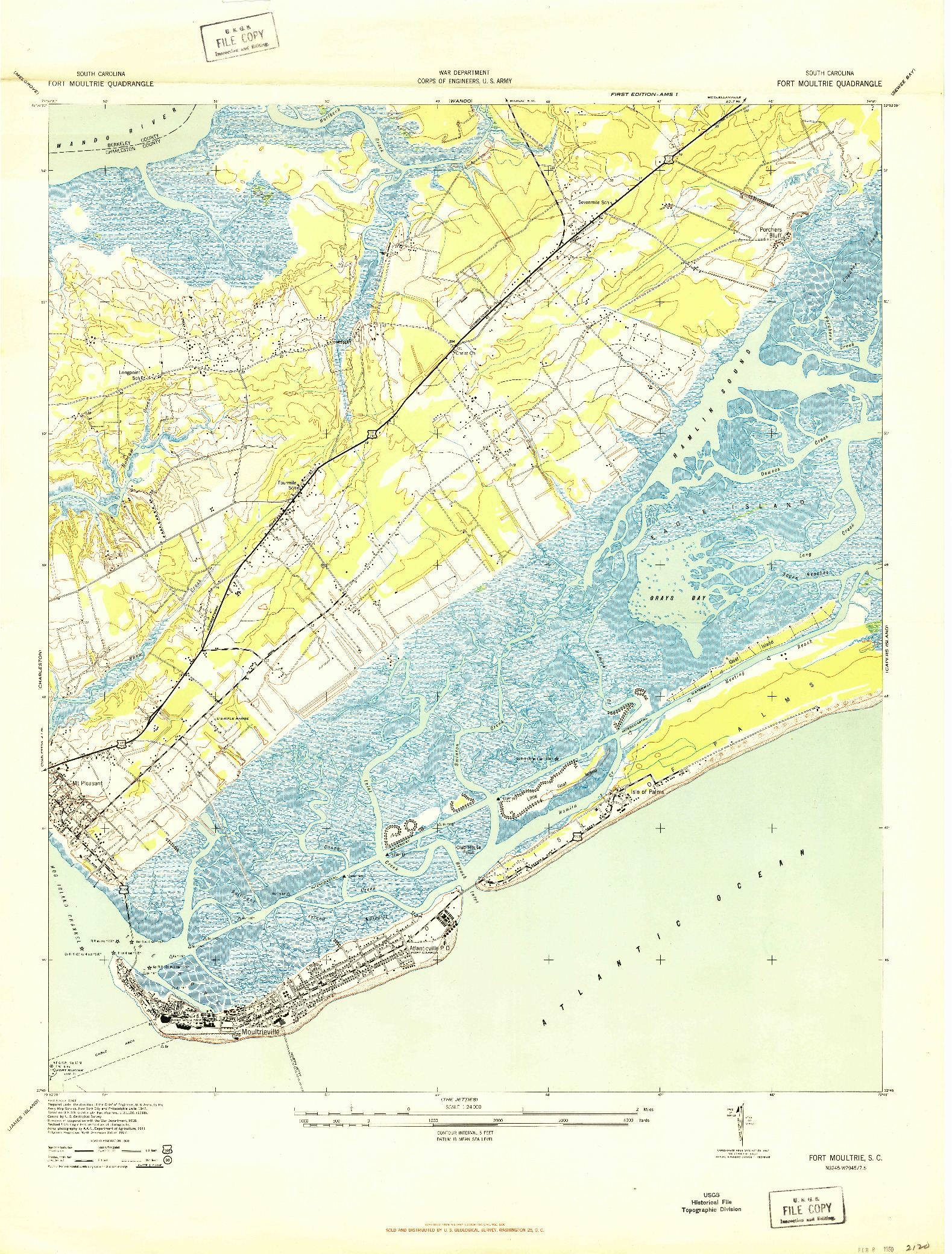 USGS 1:24000-SCALE QUADRANGLE FOR FORT MOULTRIE, SC 1943