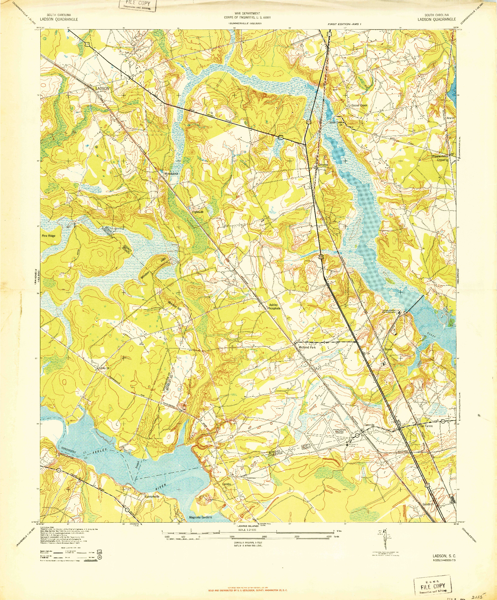 USGS 1:24000-SCALE QUADRANGLE FOR LADSON, SC 1943