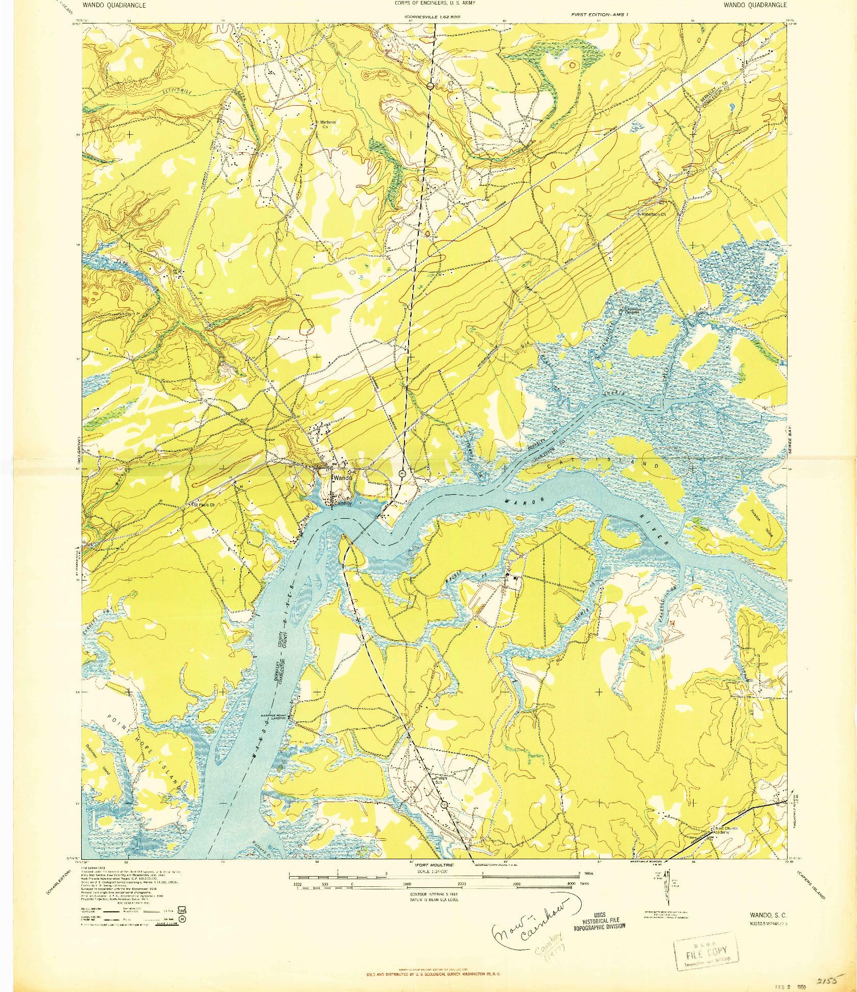 USGS 1:24000-SCALE QUADRANGLE FOR WANDO, SC 1943