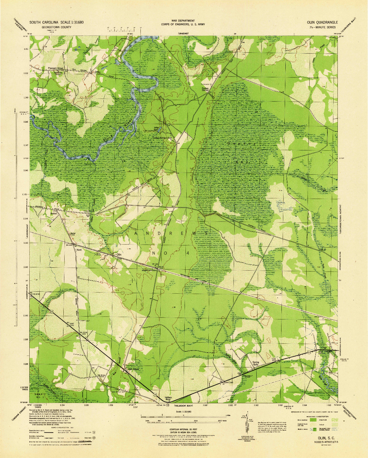USGS 1:31680-SCALE QUADRANGLE FOR OLIN, SC 1943