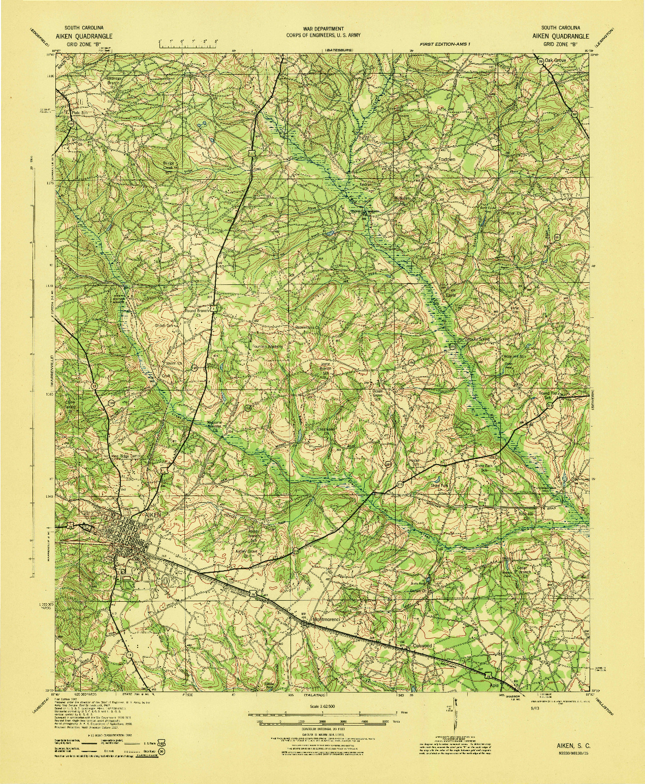 USGS 1:62500-SCALE QUADRANGLE FOR AIKEN, SC 1943