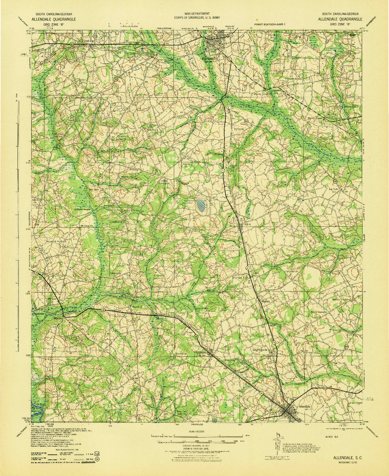 USGS 1:62500-SCALE QUADRANGLE FOR ALLENDALE, SC 1943