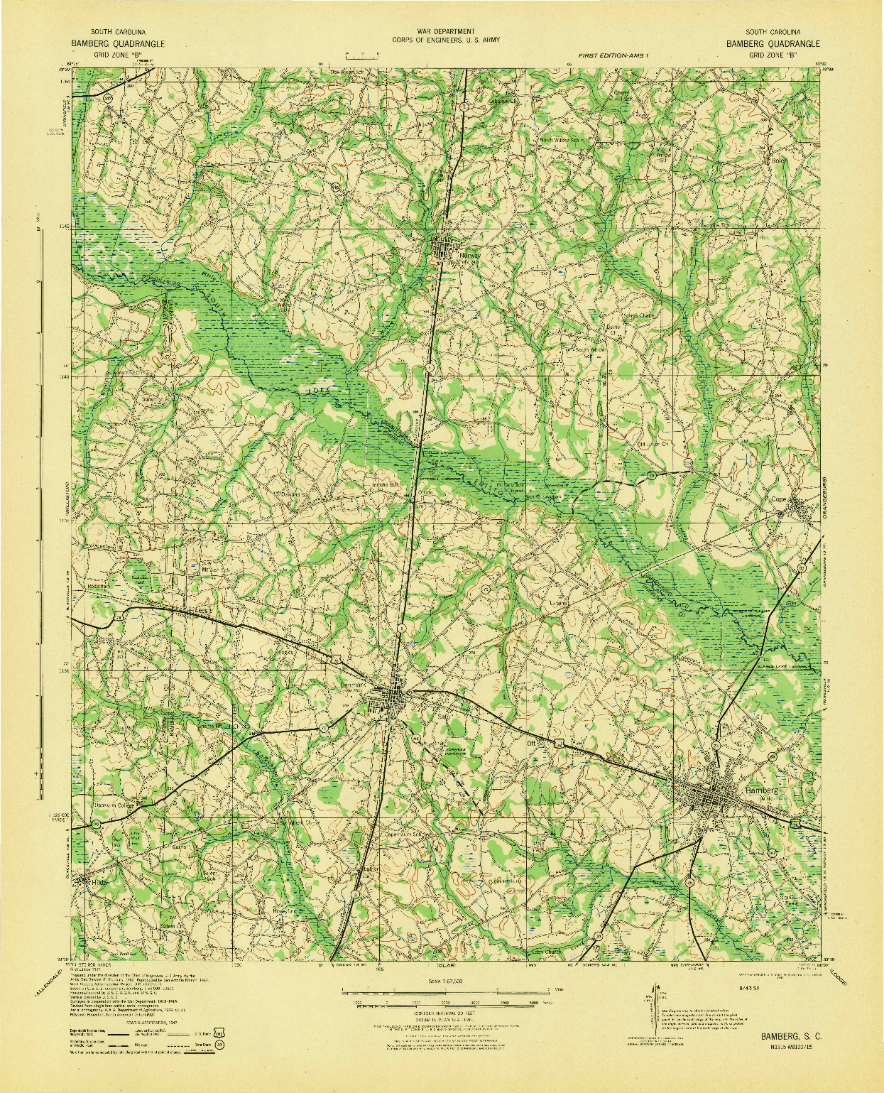USGS 1:62500-SCALE QUADRANGLE FOR BAMBERG, SC 1943