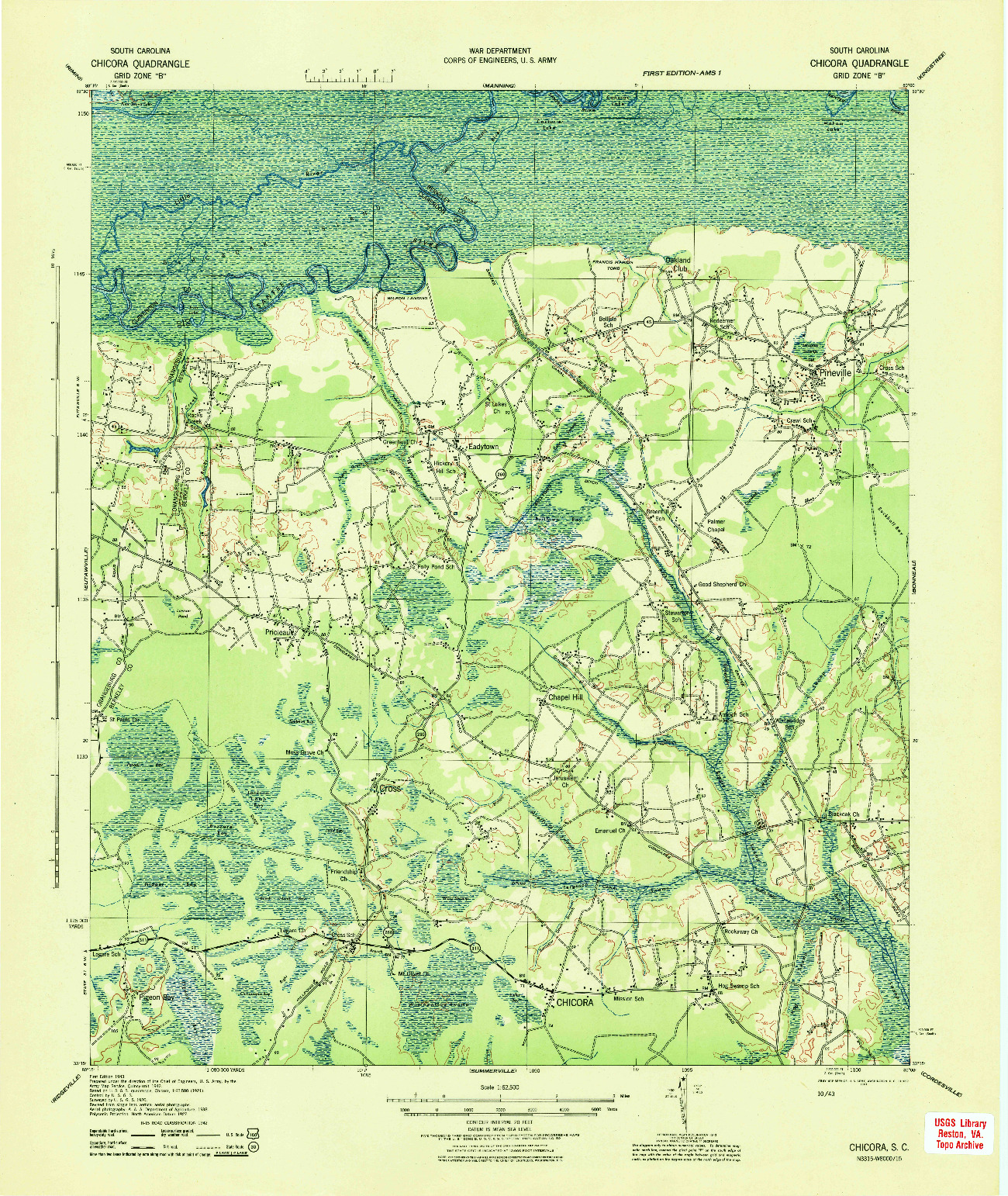 USGS 1:62500-SCALE QUADRANGLE FOR CHICORA, SC 1943