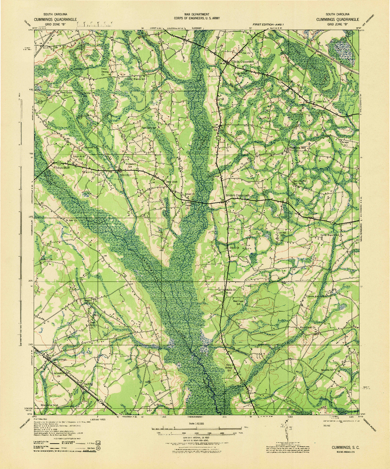 USGS 1:62500-SCALE QUADRANGLE FOR CUMMINGS, SC 1943