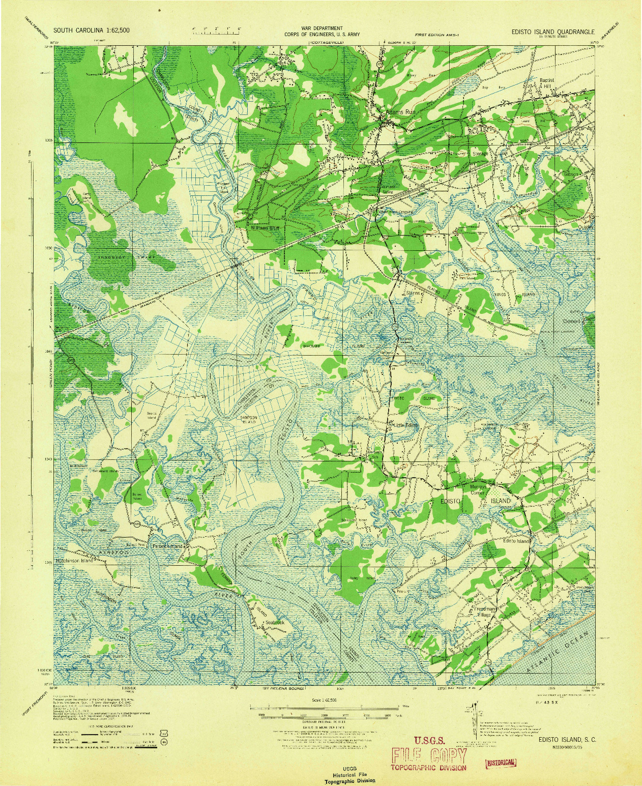 USGS 1:62500-SCALE QUADRANGLE FOR EDISTO ISLAND, SC 1943