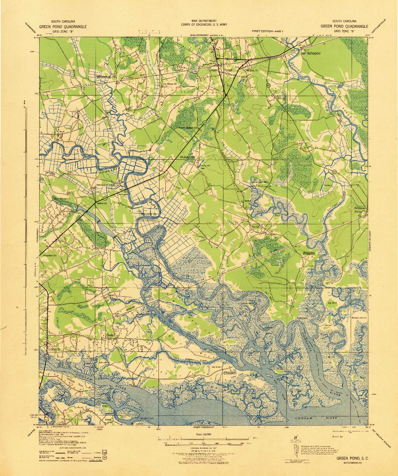 USGS 1:62500-SCALE QUADRANGLE FOR GREEN POND, SC 1943