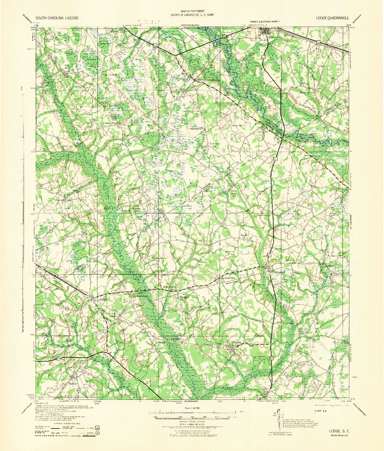 USGS 1:62500-SCALE QUADRANGLE FOR LODGE, SC 1943