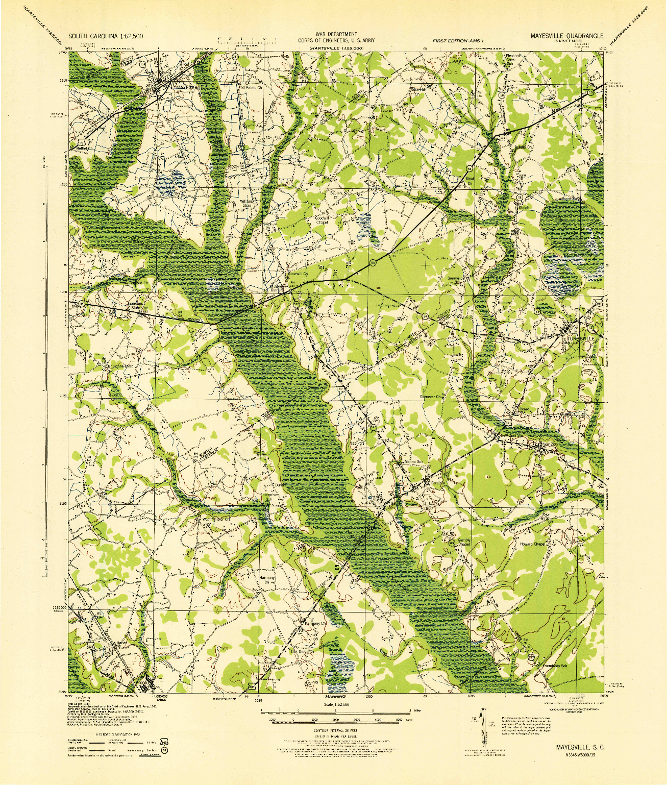 USGS 1:62500-SCALE QUADRANGLE FOR MAYESVILLE, SC 1943