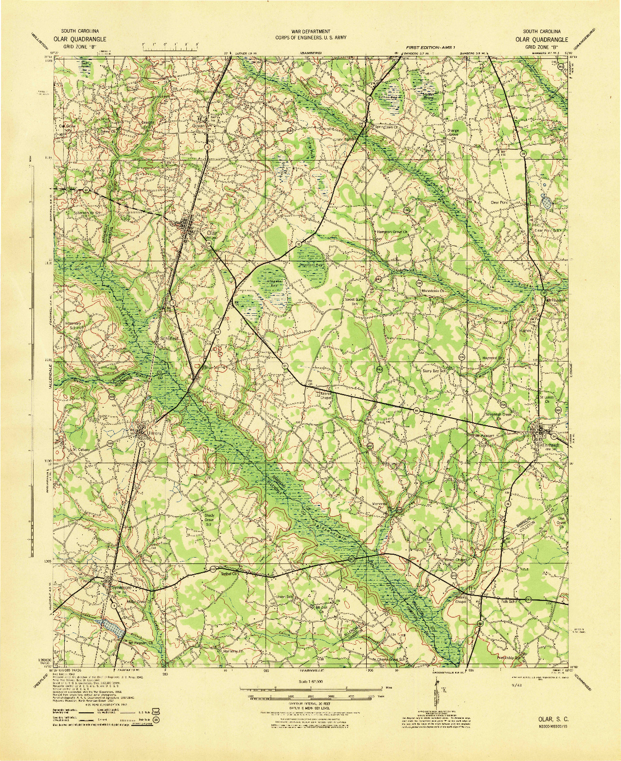 USGS 1:62500-SCALE QUADRANGLE FOR OLAR, SC 1943