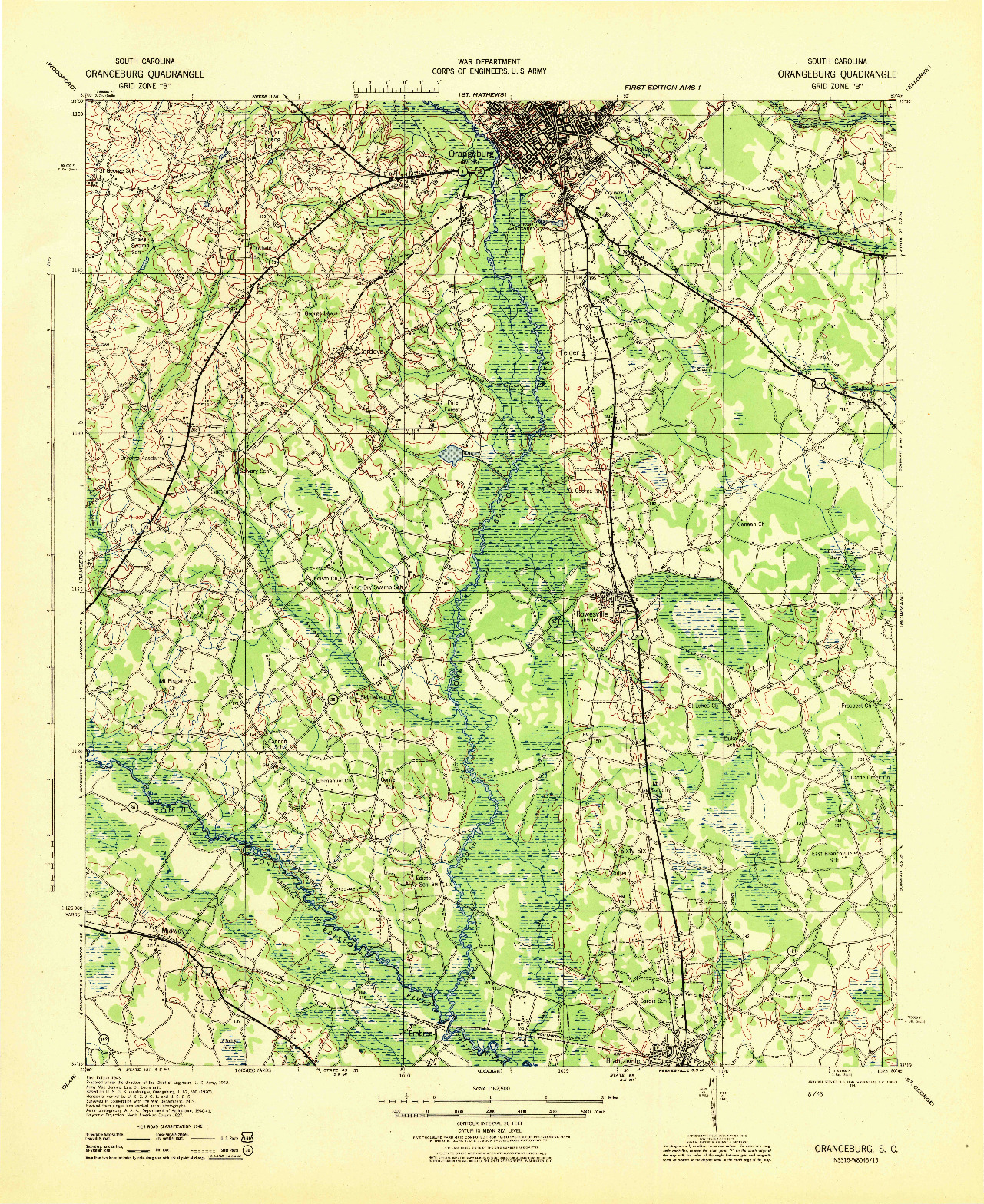 USGS 1:62500-SCALE QUADRANGLE FOR ORANGEBURG, SC 1943