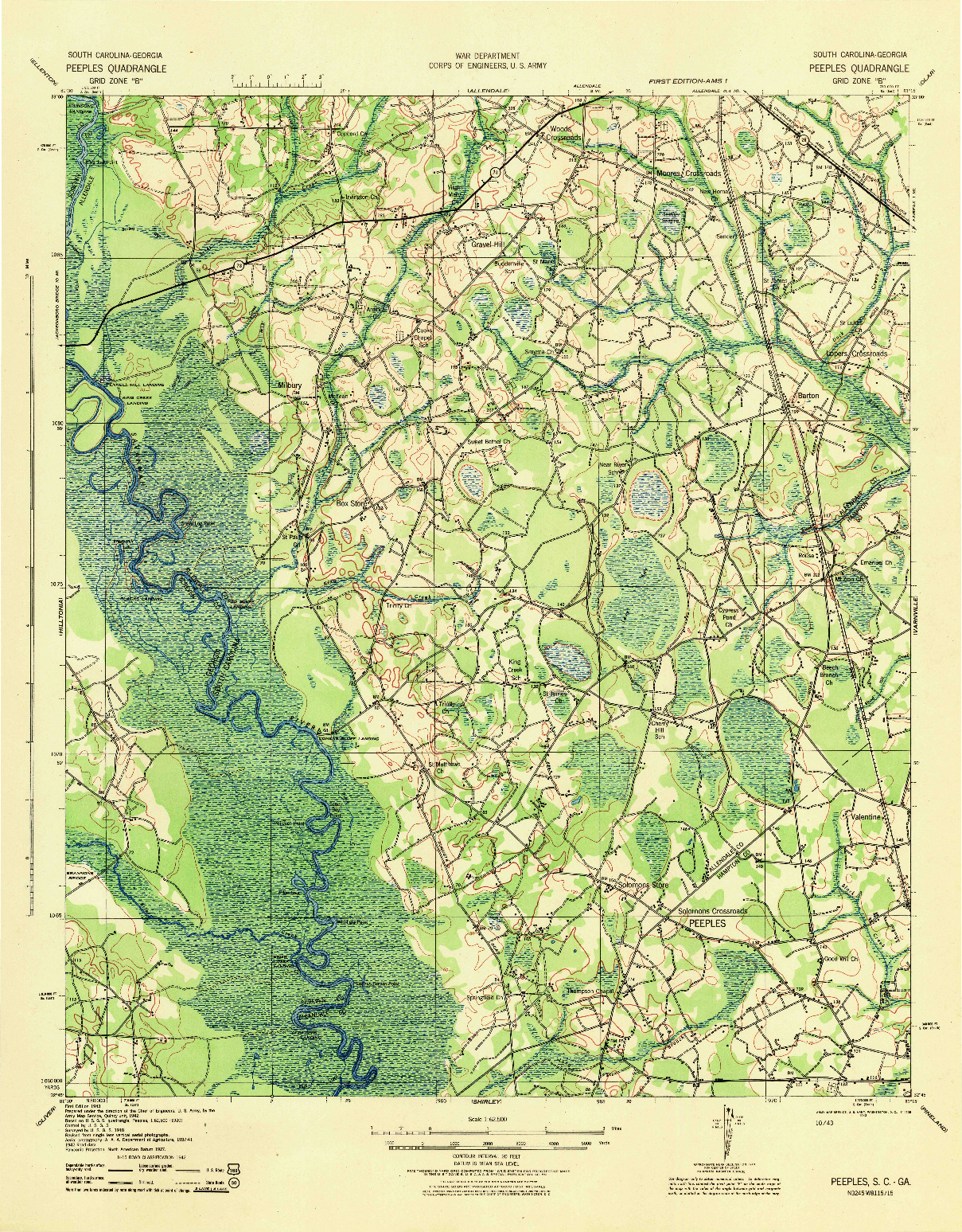 USGS 1:62500-SCALE QUADRANGLE FOR PEEPLES, SC 1943