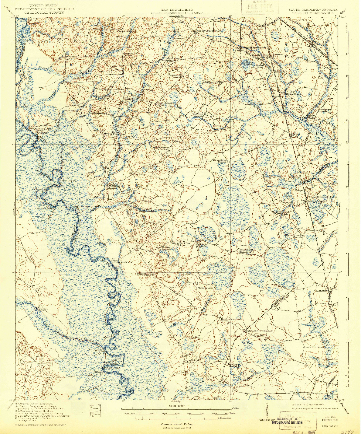 USGS 1:62500-SCALE QUADRANGLE FOR PEEPLES, SC 1920