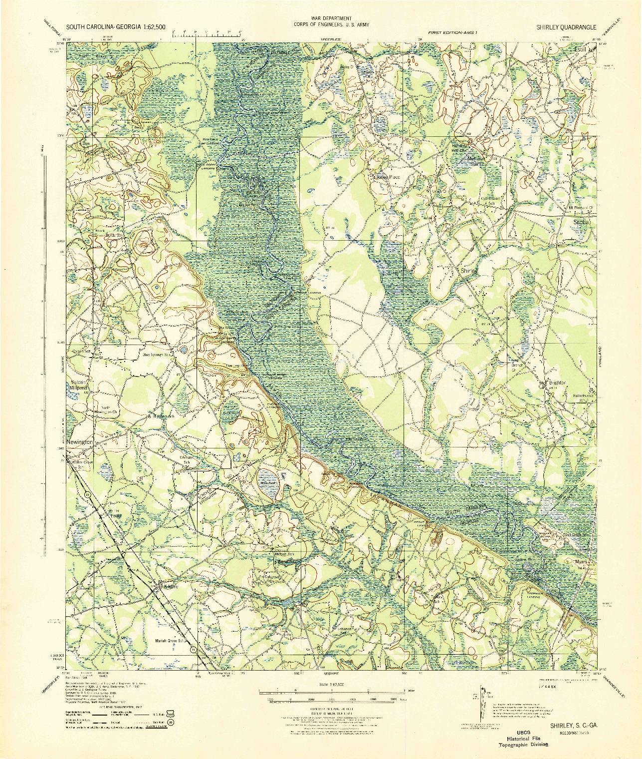 USGS 1:62500-SCALE QUADRANGLE FOR SHIRLEY, SC 1943