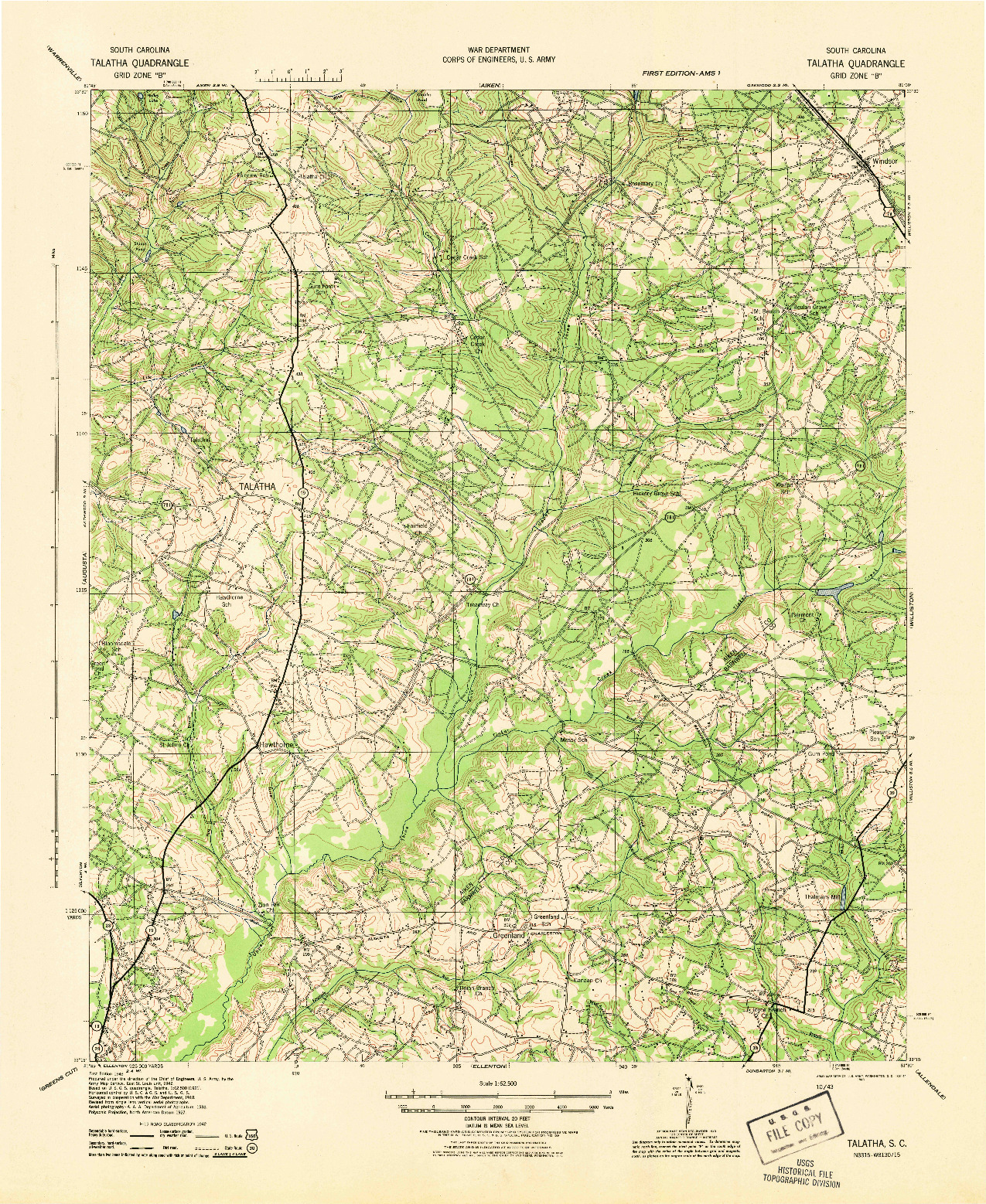 USGS 1:62500-SCALE QUADRANGLE FOR TALATHA, SC 1943
