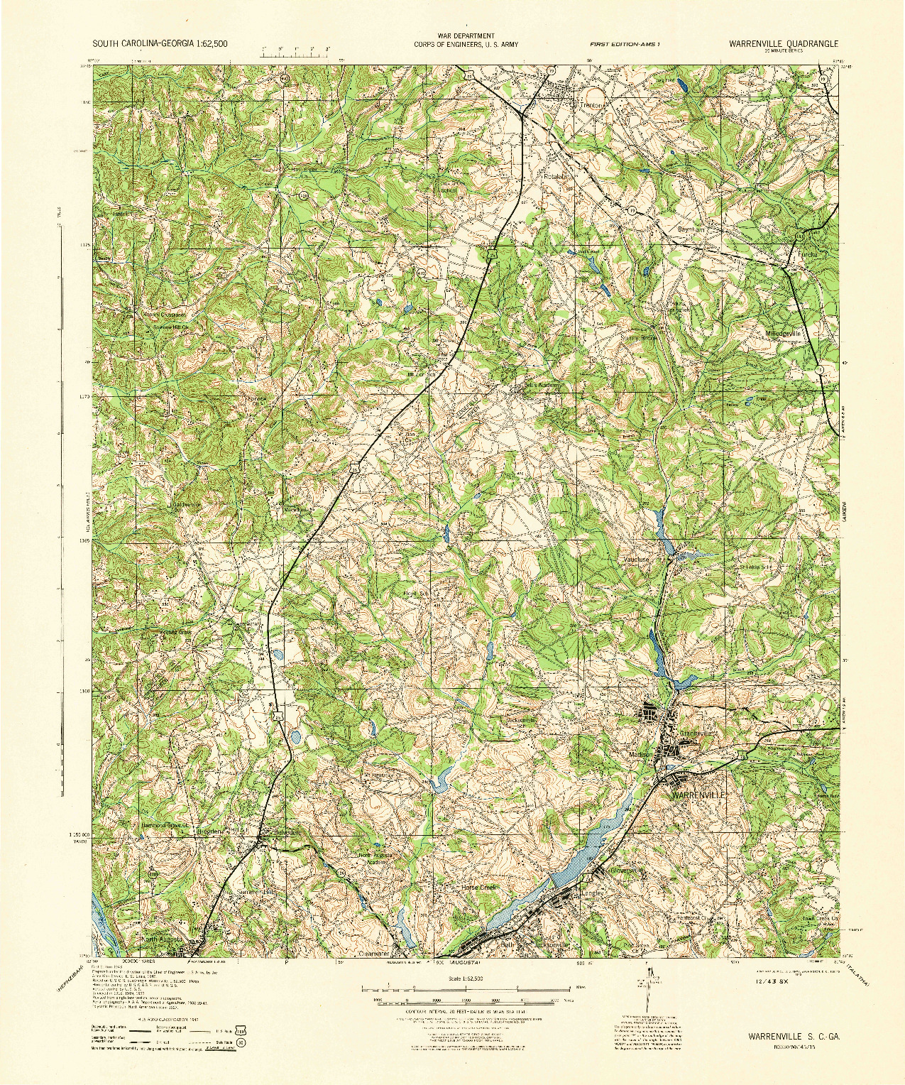 USGS 1:62500-SCALE QUADRANGLE FOR WARRENVILLE, SC 1943