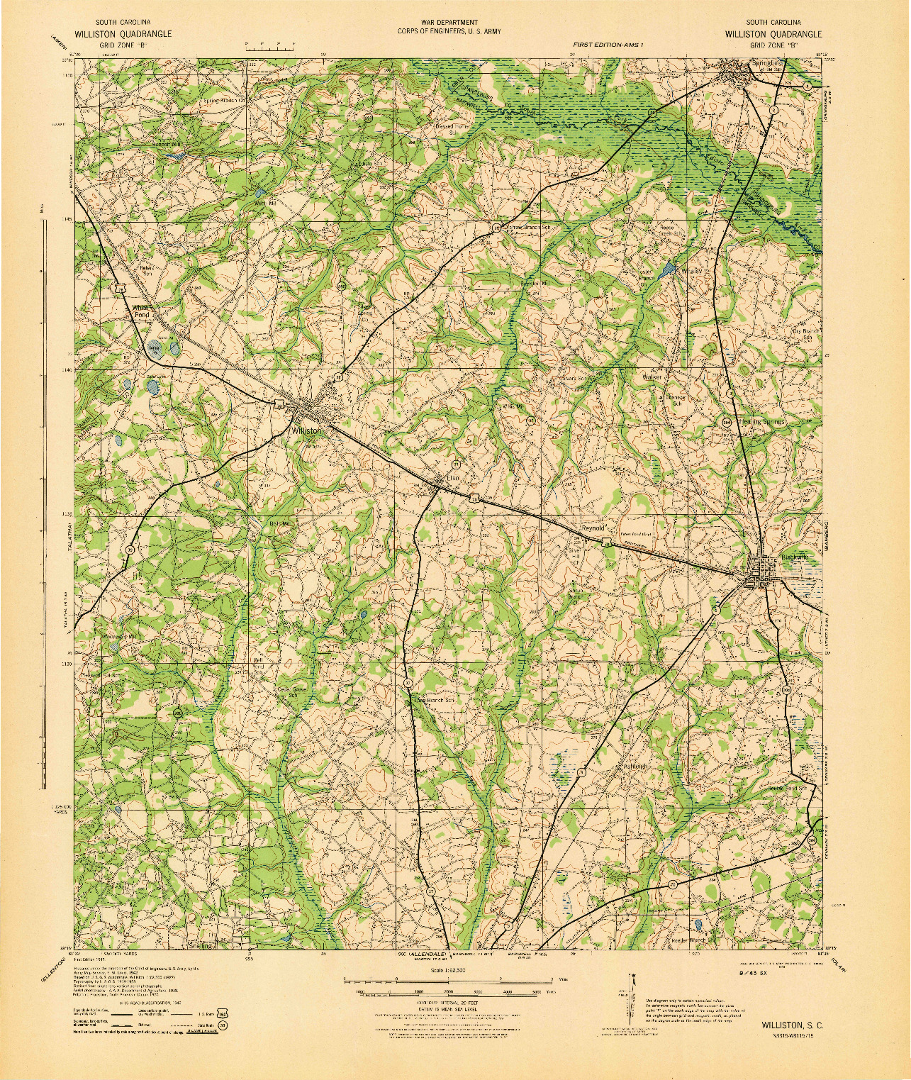 USGS 1:62500-SCALE QUADRANGLE FOR WILLISTON, SC 1943