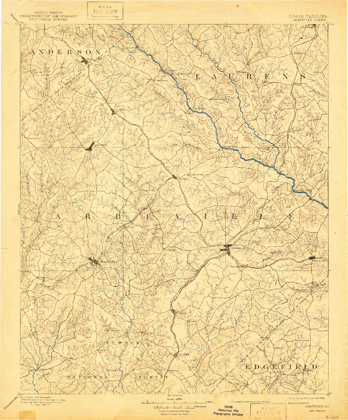 USGS 1:125000-SCALE QUADRANGLE FOR ABBEVILLE, SC 1892