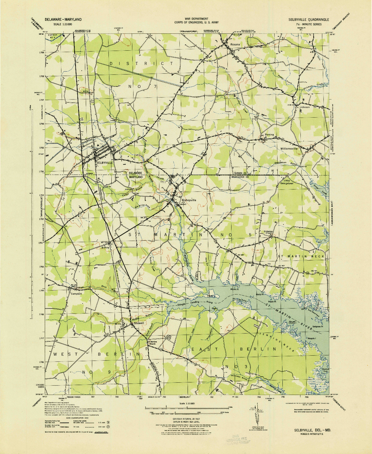 USGS 1:31680-SCALE QUADRANGLE FOR SELBYVILLE, DE 1943