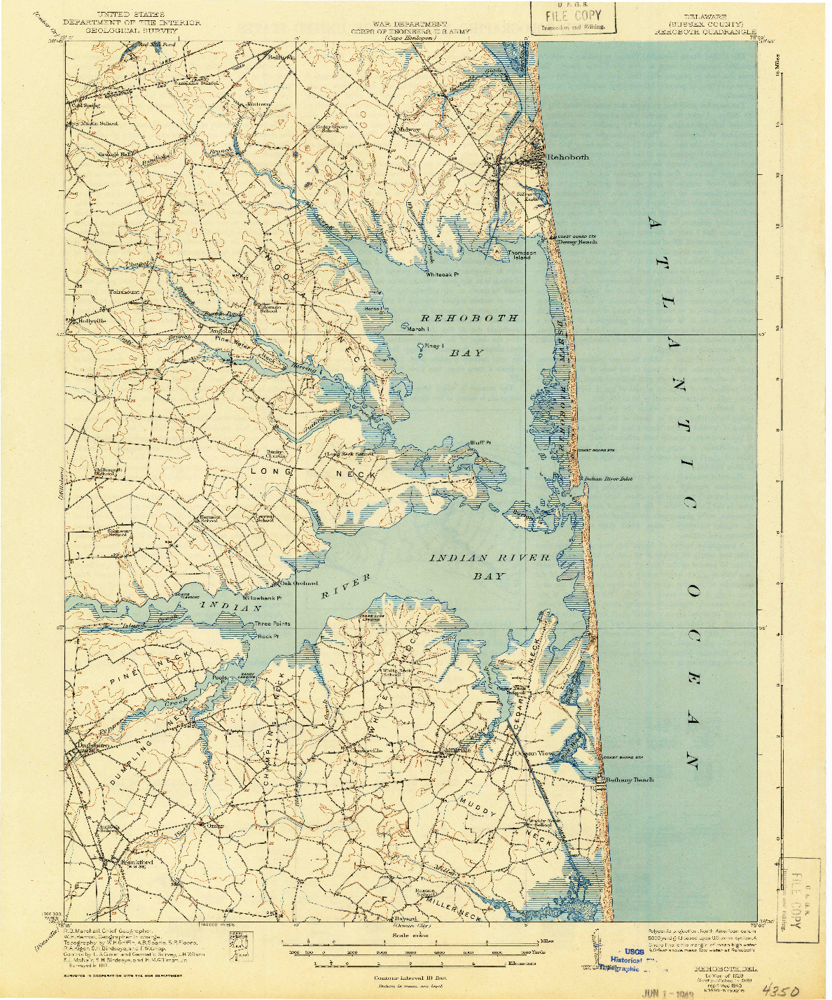 USGS 1:62500-SCALE QUADRANGLE FOR REHOBOTH, DE 1918