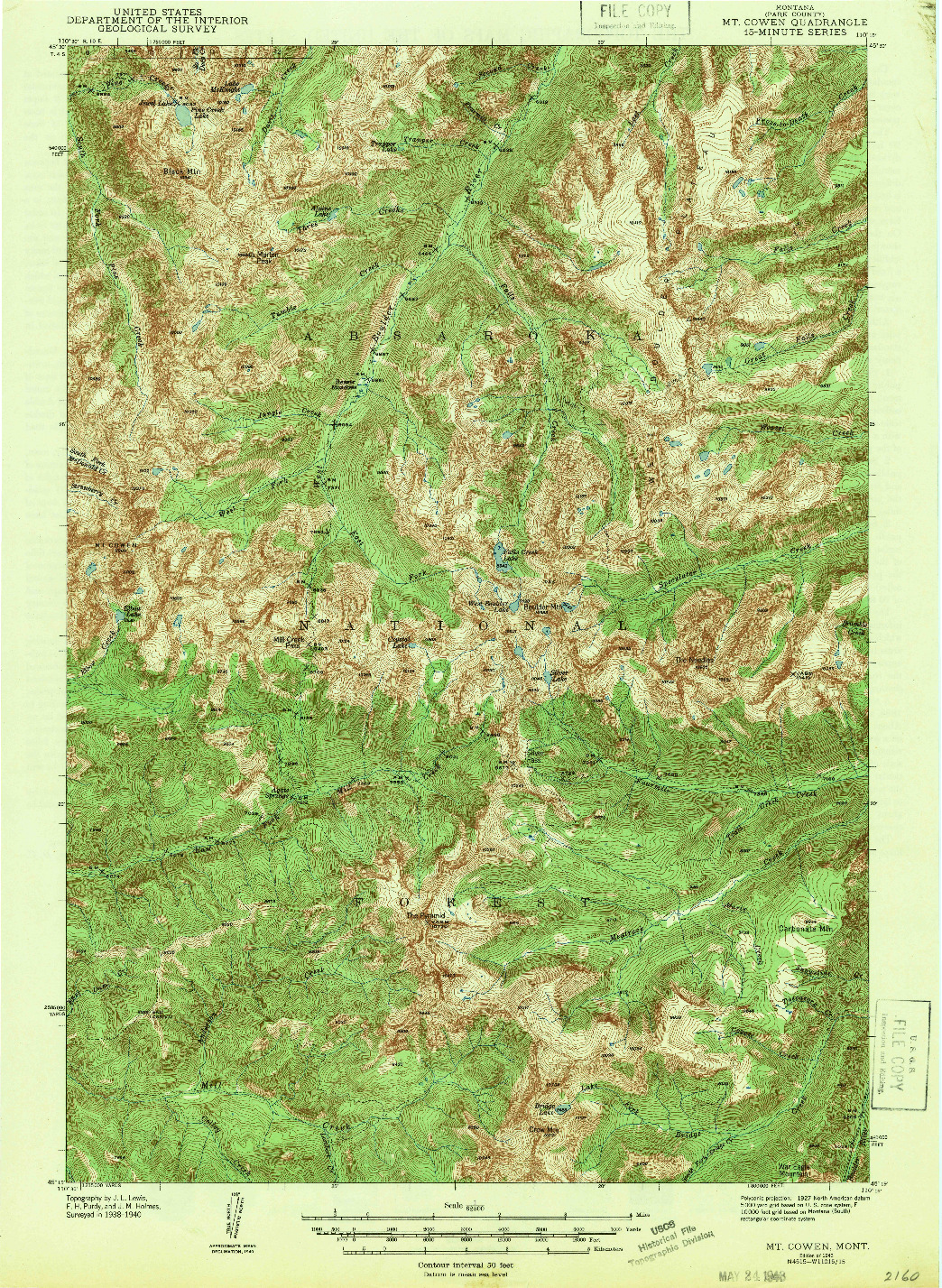 USGS 1:62500-SCALE QUADRANGLE FOR MT COWEN, MT 1943