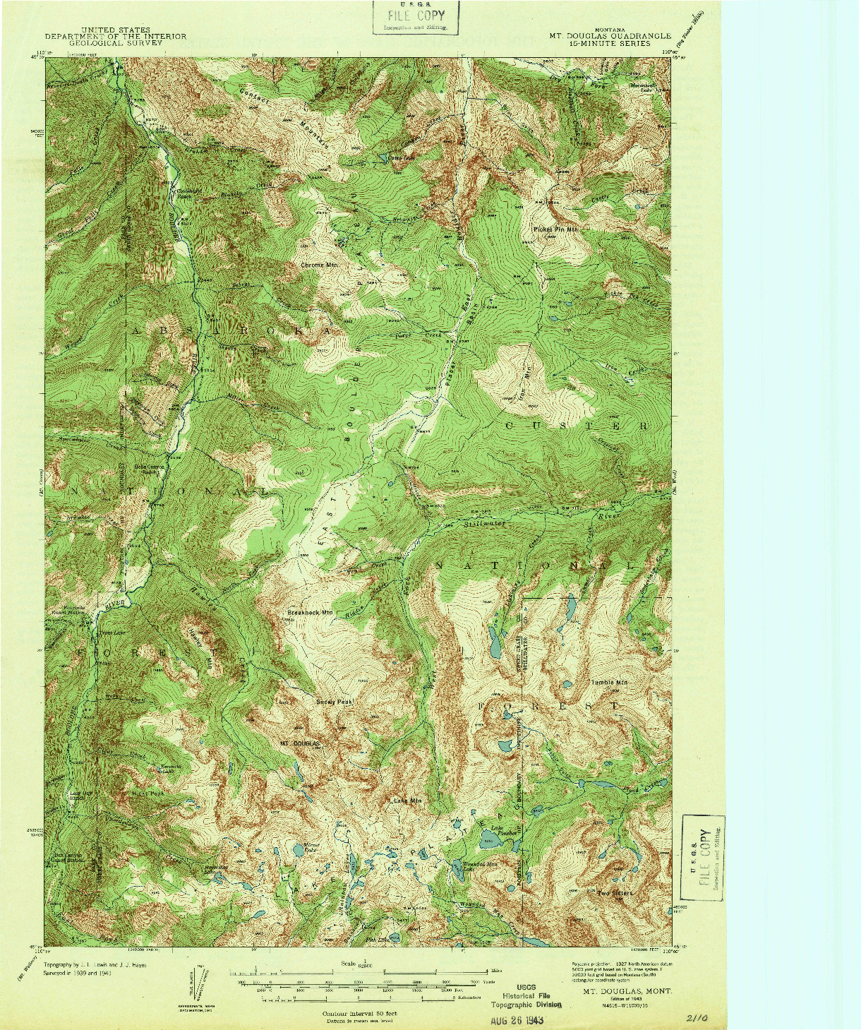 USGS 1:62500-SCALE QUADRANGLE FOR MT DOUGLAS, MT 1943