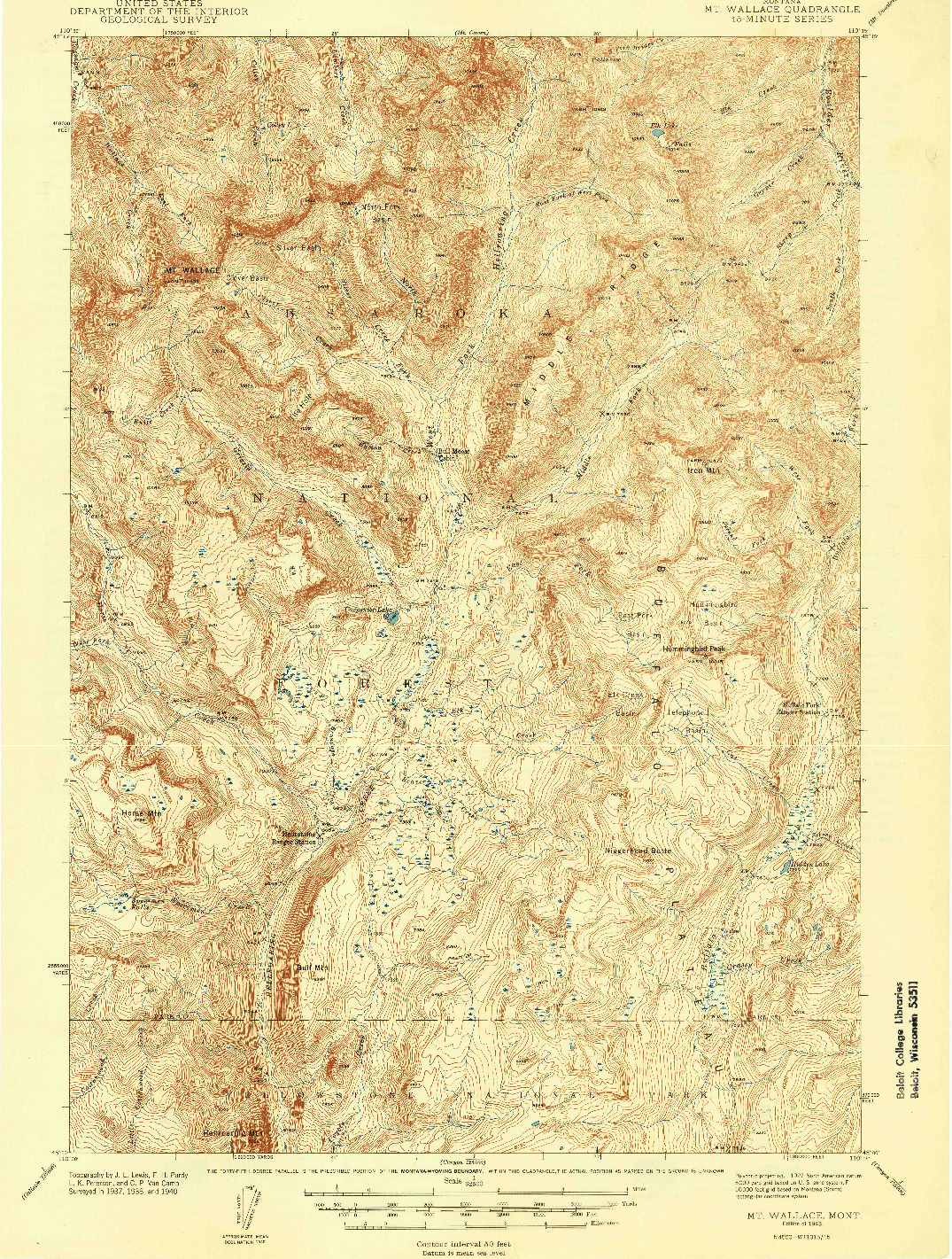 USGS 1:62500-SCALE QUADRANGLE FOR MT WALLACE, MT 1943