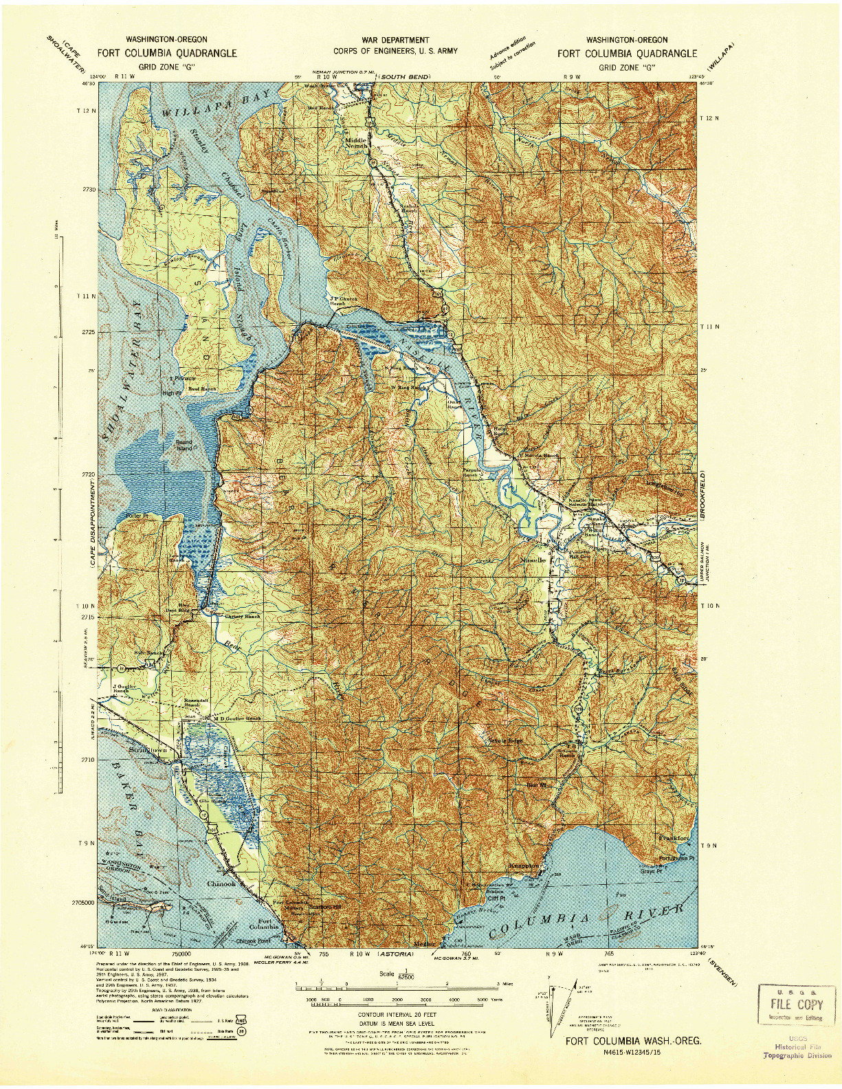 USGS 1:62500-SCALE QUADRANGLE FOR FORT COLUMBIA, WA 1943