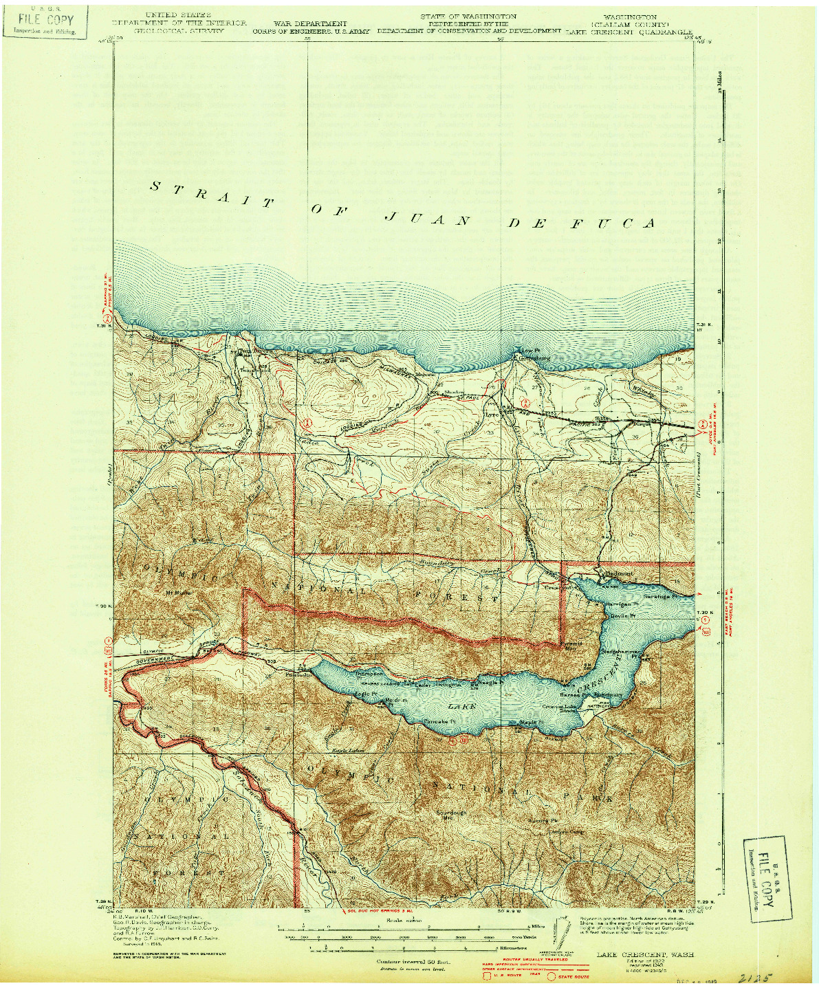 USGS 1:62500-SCALE QUADRANGLE FOR LAKE CRESCENT, WA 1922