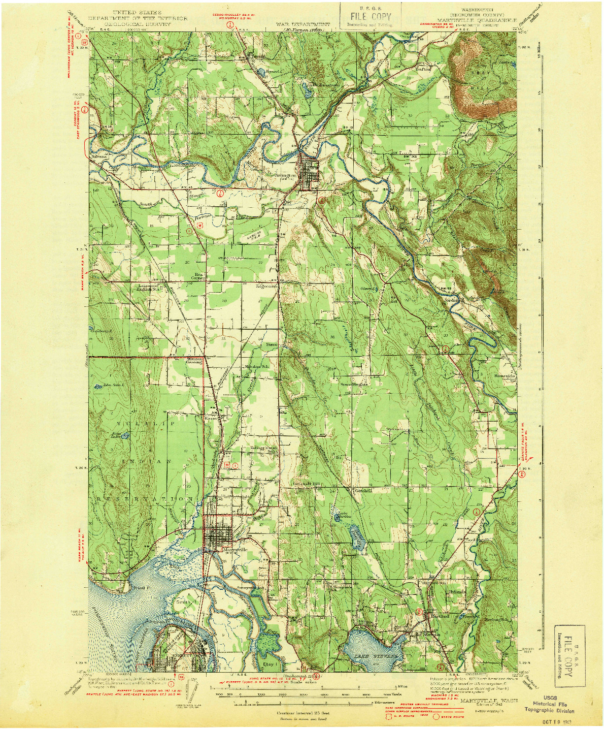 USGS 1:62500-SCALE QUADRANGLE FOR MARYSVILLE, WA 1943