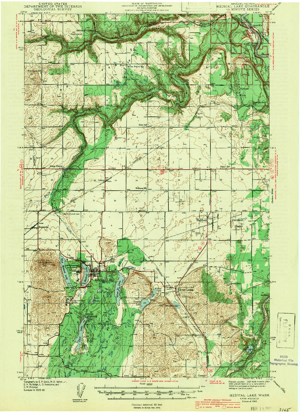 USGS 1:62500-SCALE QUADRANGLE FOR MEDICAL LAKE, WA 1943