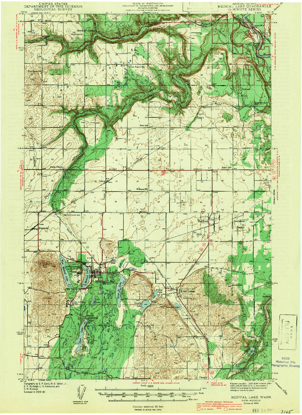USGS 1:62500-SCALE QUADRANGLE FOR MEDICAL LAKE, WA 1943