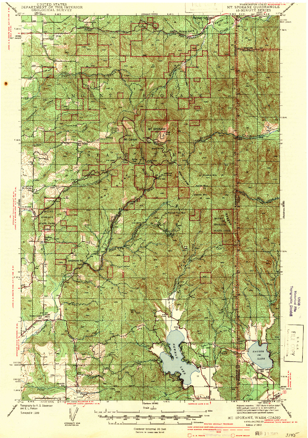 USGS 1:62500-SCALE QUADRANGLE FOR MT SPOKANE, WA 1943